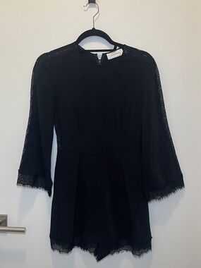 Zimmermann Black Lace-Trim Long Sleeve Romper Dress